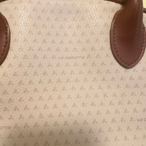 Liz Claiborne Vintage 90s Handbag Cream Brown Leather logo print rare - Picture 4 of 5